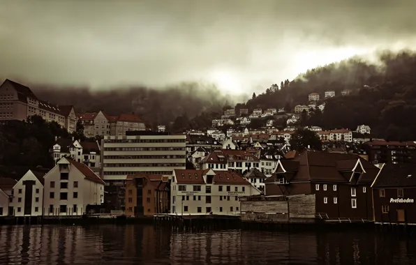 Картинка город, рассвет, Норвегия, панорама