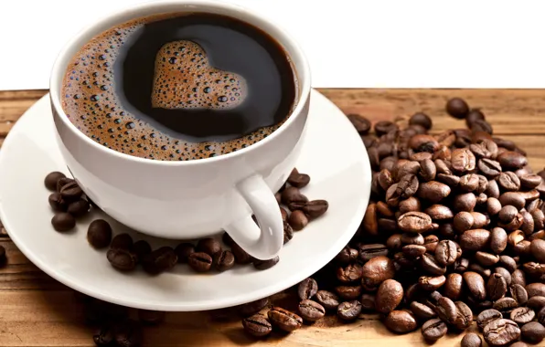 Heart, coffee, foam, original, coffee beans