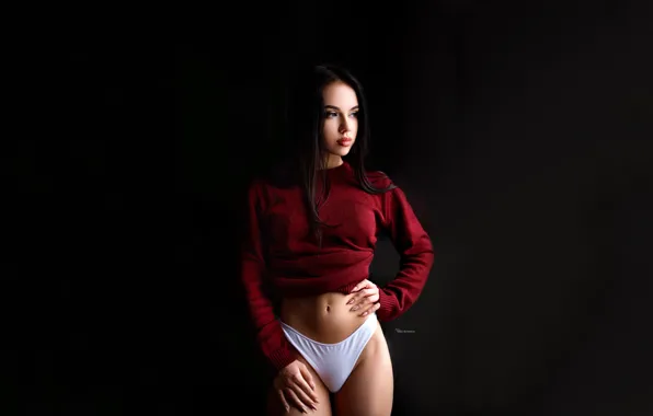 Секси, модель, трусики, макияж, фигура, брюнетка, прическа, стоит