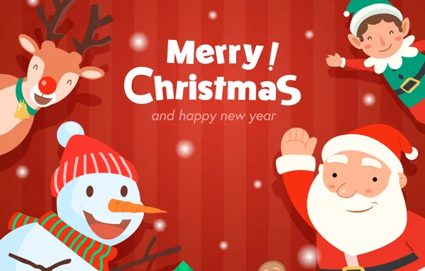 Улыбка, Рождество, Олень, Новый год, Эльф, Санта Клаус, Merry Christmas, Снеговик