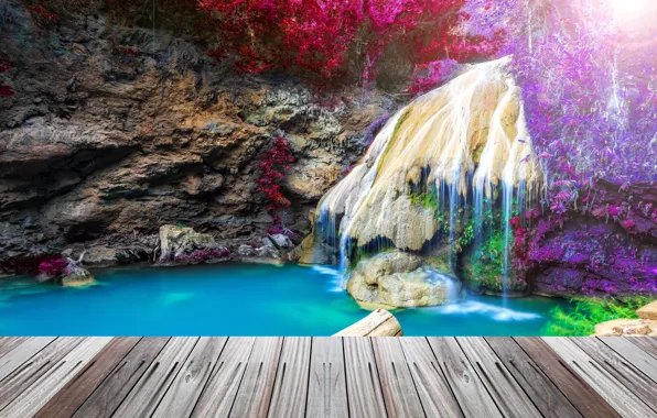 Мост, скала, водопад, HDR, Тайланд, Thailand, waterfall, crag