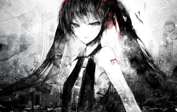 Девушка, Арт, Vocaloid, вокалоид, Miku hatsune