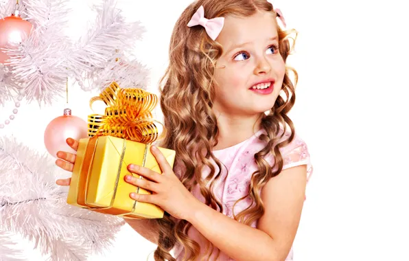Дети, улыбка, подарок, елка, ребенок, Новый Год, Рождество, девочка