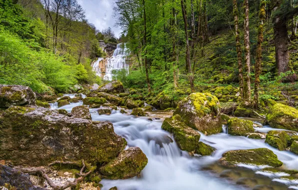 France, Jura, Mountainscape, Bourgogne Franche-Comté, Cascade du Hérisson