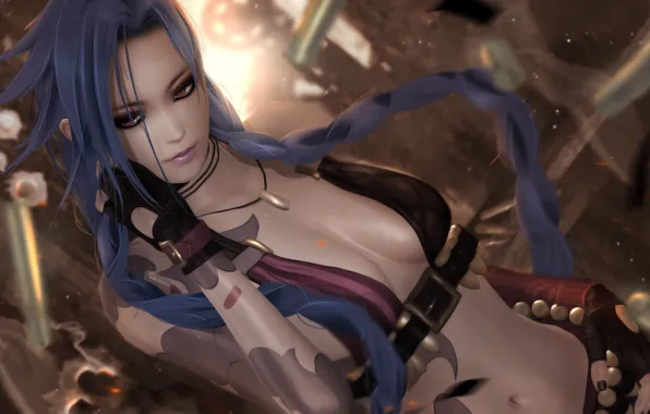 Грудь, взгляд, девушка, League of Legends, jinx, loose cannon