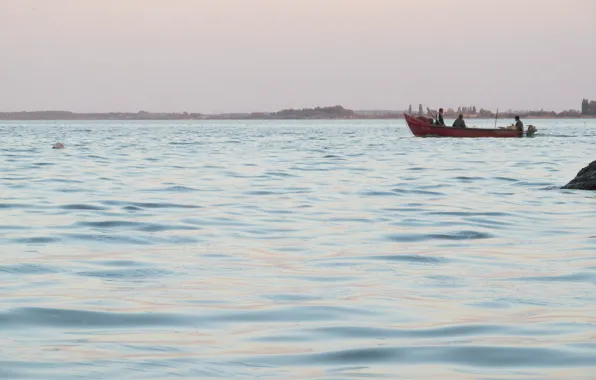 Вода, Море, Лодка, Люди, Настроение, Рыбаки, Одинокий
