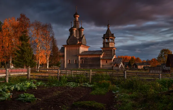 Пейзаж, церковь, огород