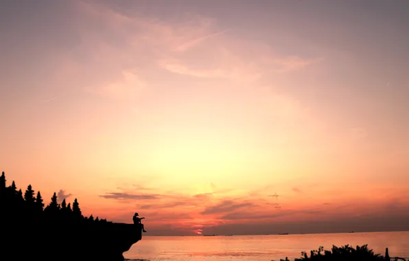 Sunset, clouds, silhouette