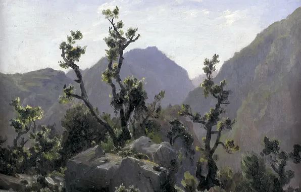 Картинка пейзаж, скалы, картина, Карлос де Хаэс, Горы Астурии