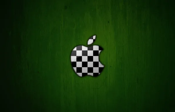 Зеленый, фон, apple, яблоко, логотип, шахматы, футбольный мяч, расцветка