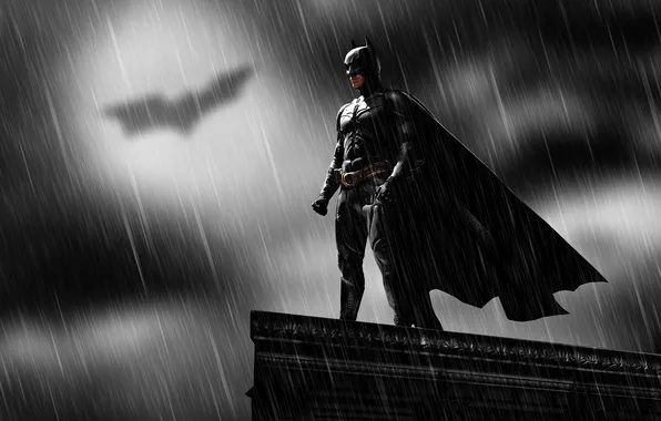 Картинка дождь, герой, Бэтмен, темный рыцарь, комиксы, Кристиан Бейл