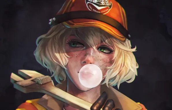 Девушка, ключ, кепка, пузырь, final fantasy, mechanic, Cindy Aurum, FINAL FANTASY 15
