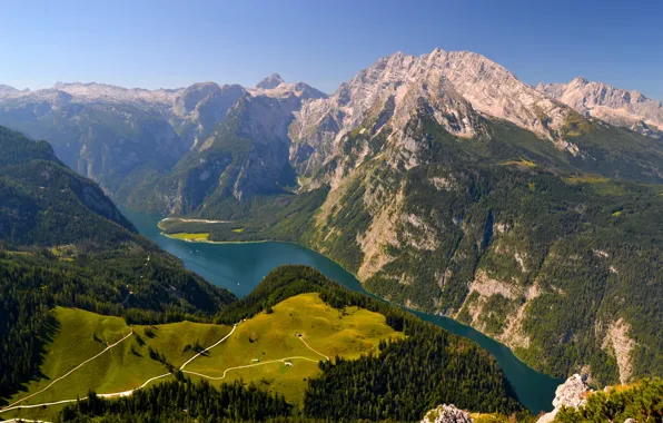 Горы, озеро, Германия, Бавария, Альпы, панорама, Germany, Bavaria