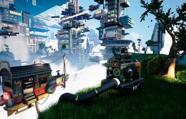 Трава, дерево, труба, сооружения, Busan 2070