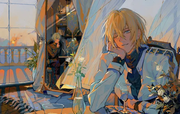 Цветы, кафе, мужчина, Fire Emblem, Dimitri Alexandre Blaiddyd