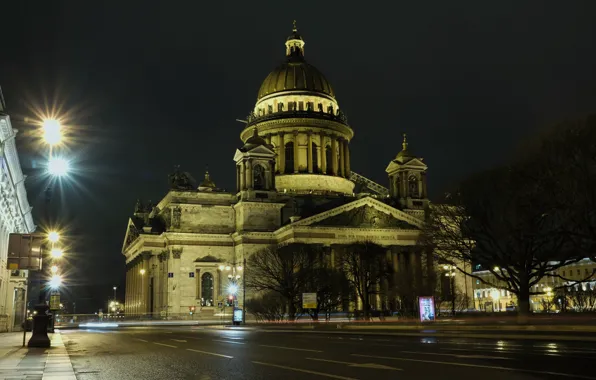 Дорога, свет, ночь, город, огни, улица, проспект, вид