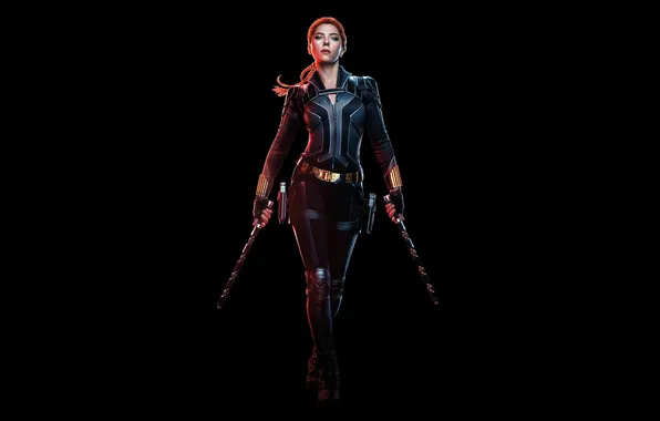 Фигура, Scarlett Johansson, костюм, косички, рыжая, Скарлетт Йоханссон, красотка, черный фон