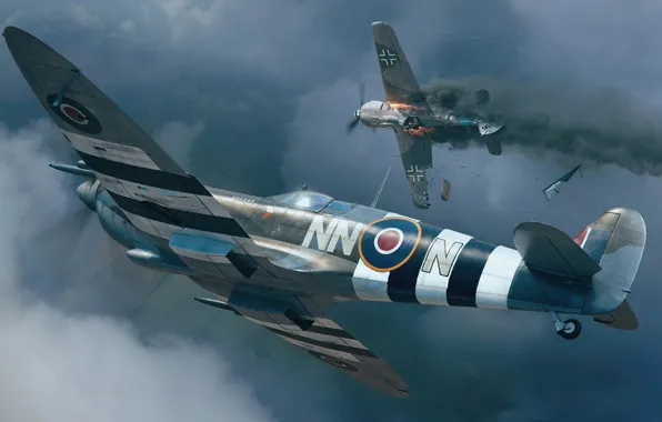 Истребитель, Spitfire, Spitfire Mk.IXc, Боевой самолёт, Полосы вторжения