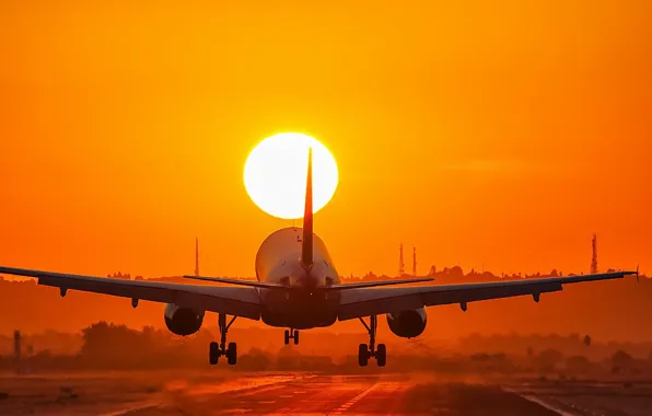 Картинка sunset, landing, Aircraft