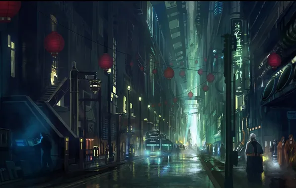 Ночь, город, будущее, люди, фантастика, арт, by andreasrocha, endless streets