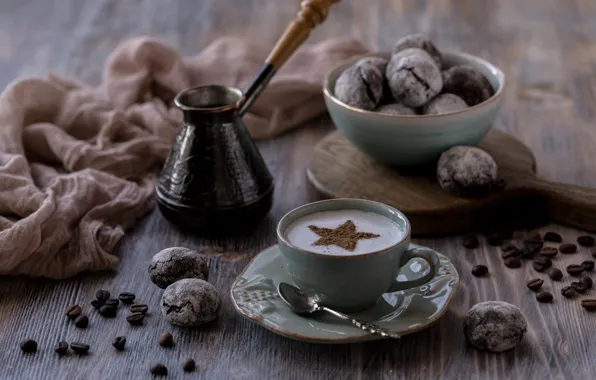 Кофе, печенье, Чашка, шоколадное, турка, crema, Karina Klachuk