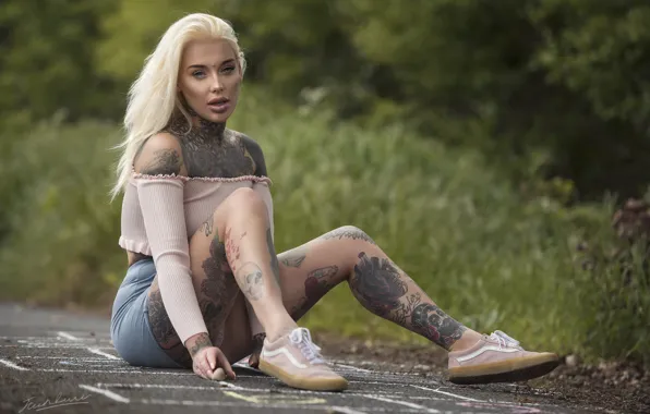 Картинка девушка, тату, Lauren Brock, Jack Russell