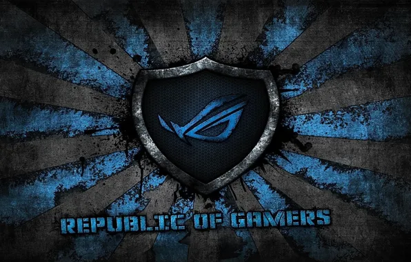 Картинка лучи, логотип, Republic Of Gamers, Республика геймеров, АСУС, серо голубой