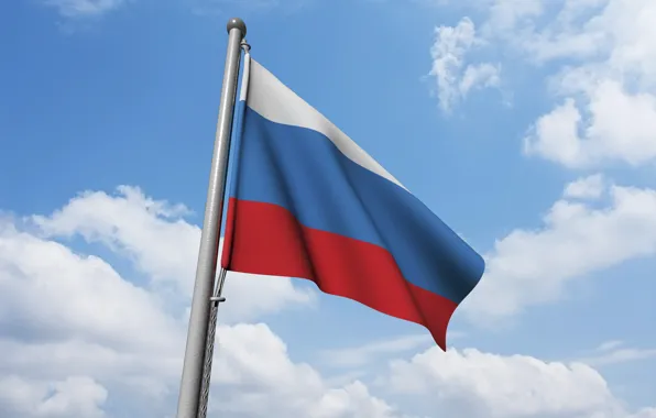 Картинка небо, фон, ветер, флаг, Россия, Russia, sky, background