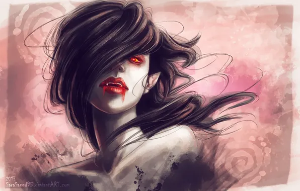Картинка кровь, арт, клыки, вампир, нарисованная девушка