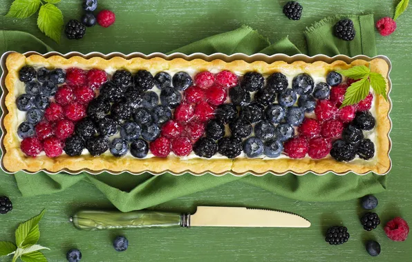 Малина, черника, пирог, нож, салфетка, blueberry, raspberry, knife