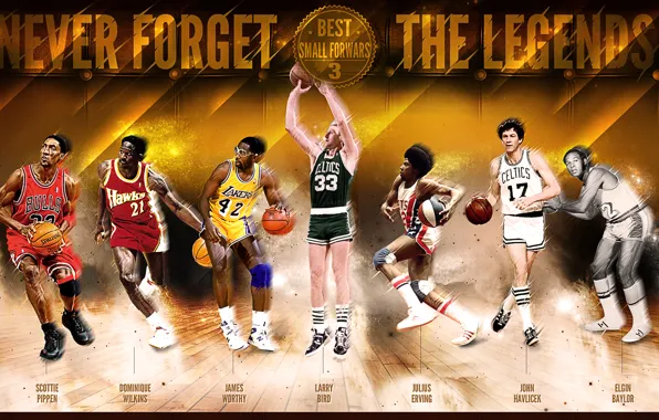 Картинка Спорт, Баскетбол, NBA, Scottie Pippen, John Havlicek, Larry Bird, Dominique Wilkins, Легенды