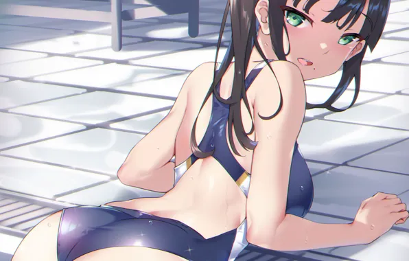 Girl, sexy, ass, green eyes, long hair, anime, beautiful, pretty