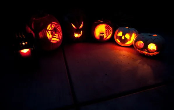 Свет, праздник, мрак, тыквы, Halloween, Хеллоуин