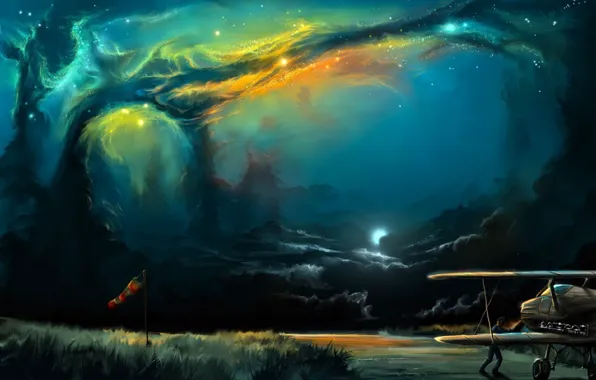 Поле, Космос, Space, Самолёт