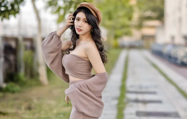 Картинка девушка, улица, азиатка