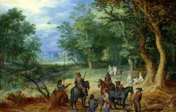 Картинка пейзаж, картина, Ян Брейгель старший, Стража в Лесу