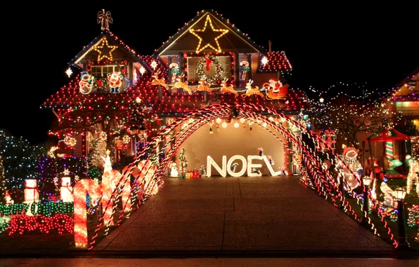 Дом, Рождество, Новый год, декорации, гирлянда, Christmas, Home, New Year
