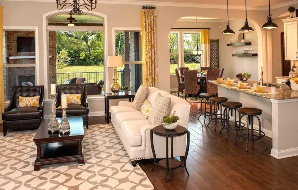Интерьер, кухня, гостиная, уютно, столовая, Open plan lounge, dining and kitchen area