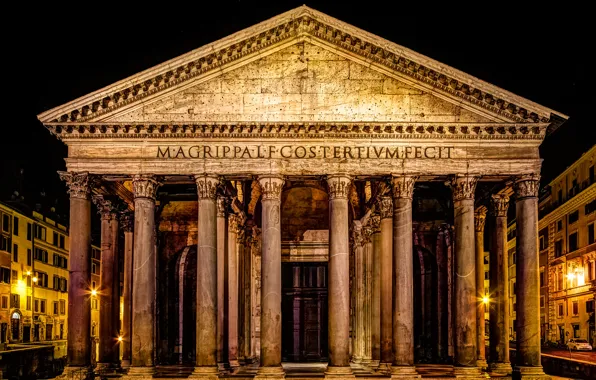 Картинка ночь, огни, Рим, Италия, Пантеон