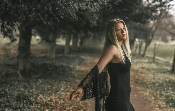 Картинка девушка, природа, лицо, фон, платье, блондинка