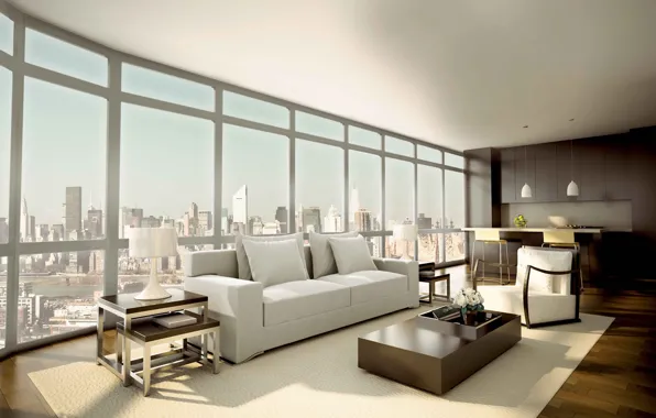 Дизайн, диван, панорама, гостиная