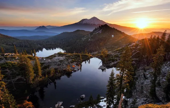 Горы, природа, Sunrise, Heart Lake