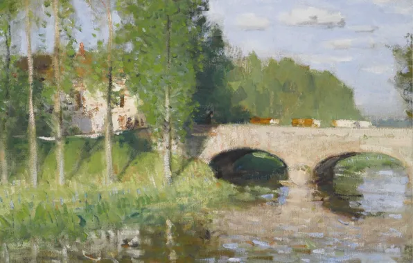 Пейзаж, картина, Пьер Эжен Монтезин, Pierre-Eugene Montezin, Мост через Реку. Сент-Жам-Моронваль