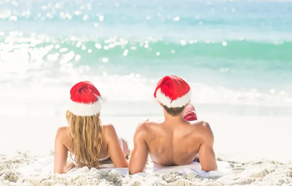 Песок, море, пляж, любовь, Новый Год, Рождество, пара, love