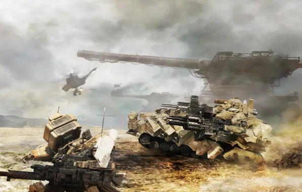 Картинка аниме, танк, меха, артиллерия, Degrise of Cerberus