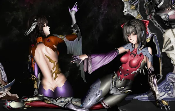 Космос, звезды, девушки, touhou, спиной, костюмы, hakurei reimu, ibuki suika
