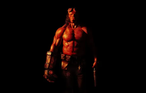 Фэнтези, черный фон, боевик, постер, Hellboy, Хеллбой, David Harbour, Дэвид Харбор