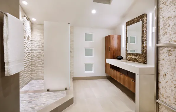 Интерьер, полотенце, зеркало, дверь, ванна, Design, Bathroom, Interior