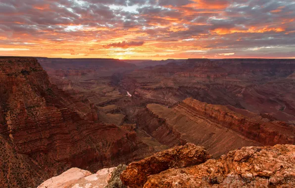 Картинка небо, закат, скалы, каньон, сша, Grand Canyon, &ampquot;Final Seconds of Sunset&ampquot;, Paul Dekort photo