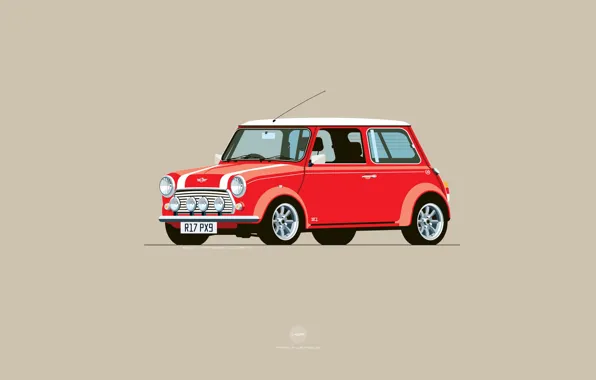 Красный, Авто, Mini, Cooper, Минимализм, Рисунок, Машина, Mini Cooper